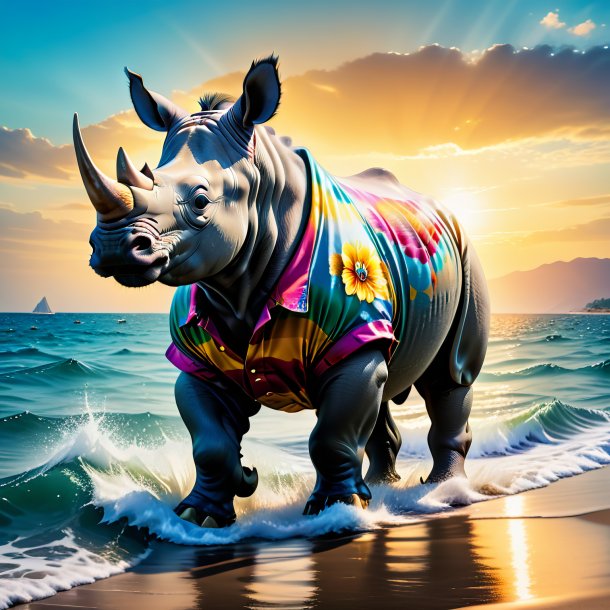 Image of a rhinoceros in a trousers in the sea