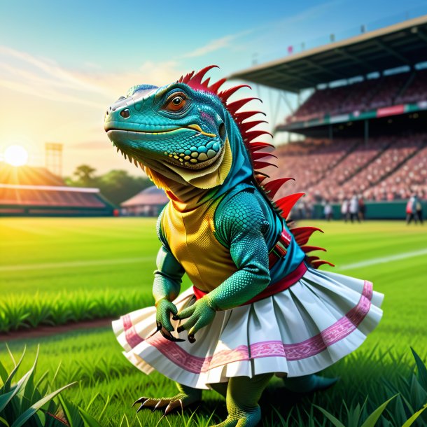 Illustration of a iguana in a skirt on the field
