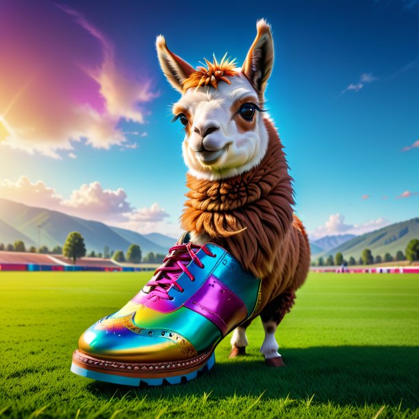 Picture of a llama in a shoes on the field