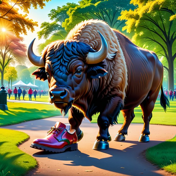 Picture of a buffalo in a shoes in the park