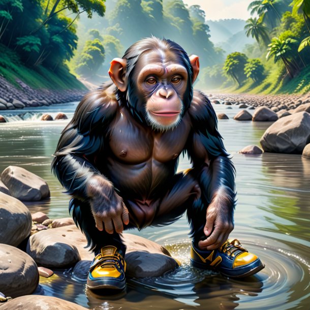 Pic of a chimpanzee in a shoes in the river