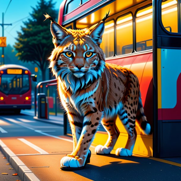 Illustration of a lynx in a shoes on the bus stop
