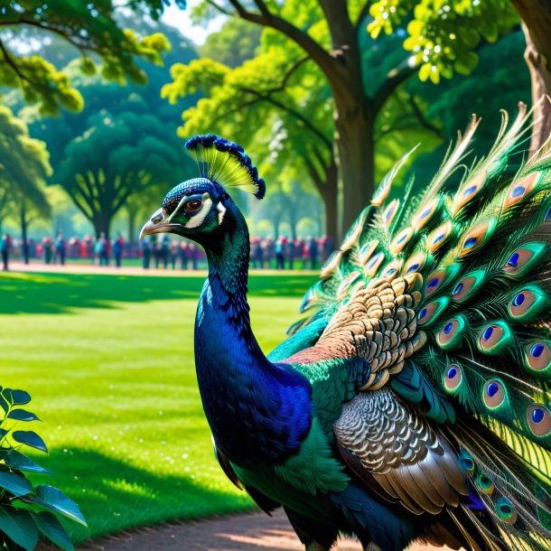 Picture of a drinking of a peacock in the park