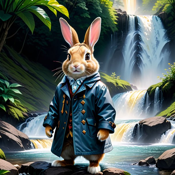 Dessin d'un lapin dans un manteau dans la cascade