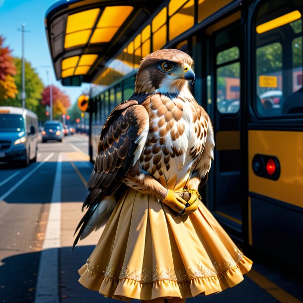 Image of a hawk in a dress on the bus stop