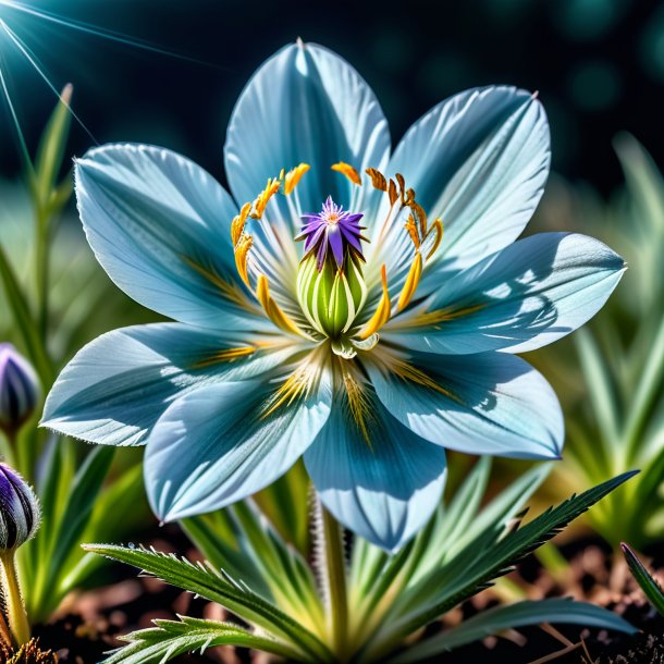 Photography of a aquamarine pasque flower