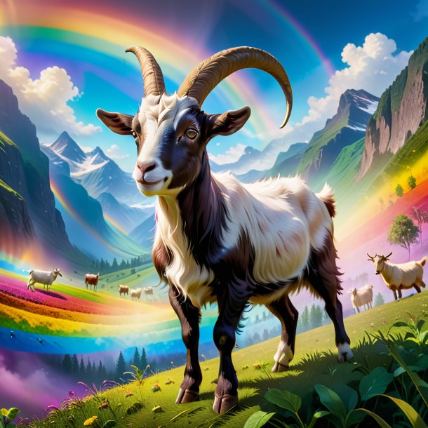 Image of a playing of a goat on the rainbow