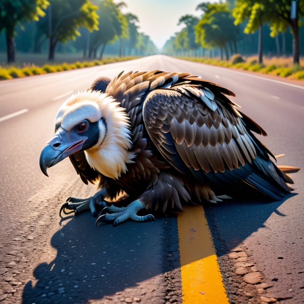 Pic of a sleeping of a vulture on the road