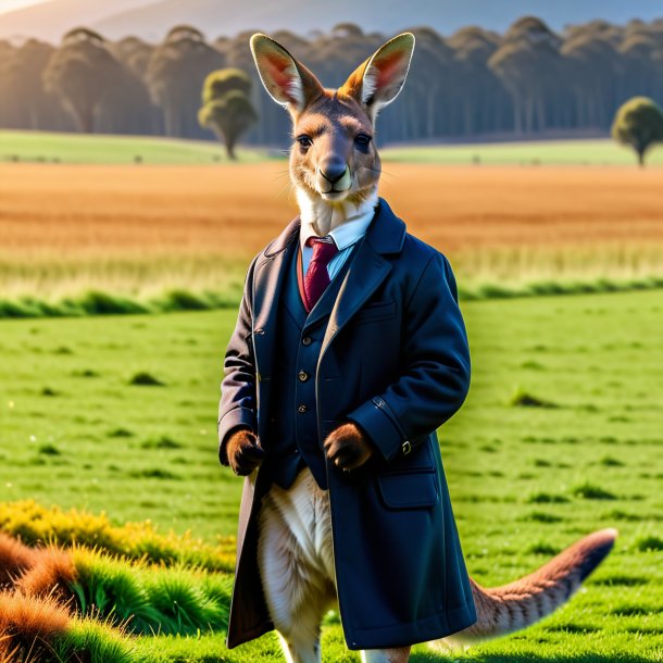 Pic of a kangaroo in a coat on the field