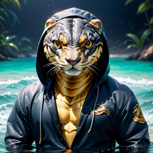 Picture of a king cobra in a hoodie in the water