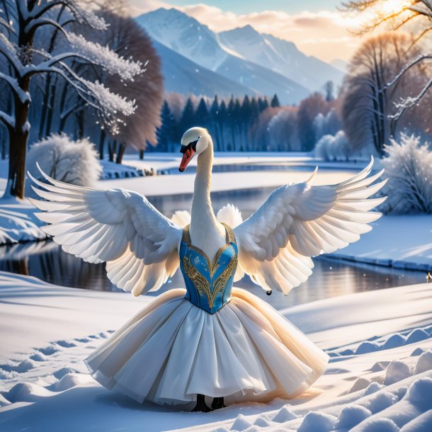 Photo of a swan in a dress in the snow
