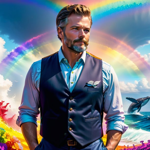 Photo of a whale in a vest on the rainbow