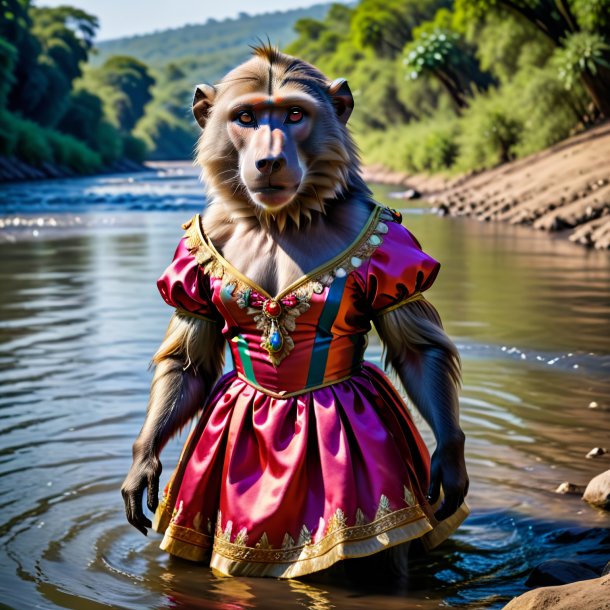 Photo of a baboon in a dress in the river