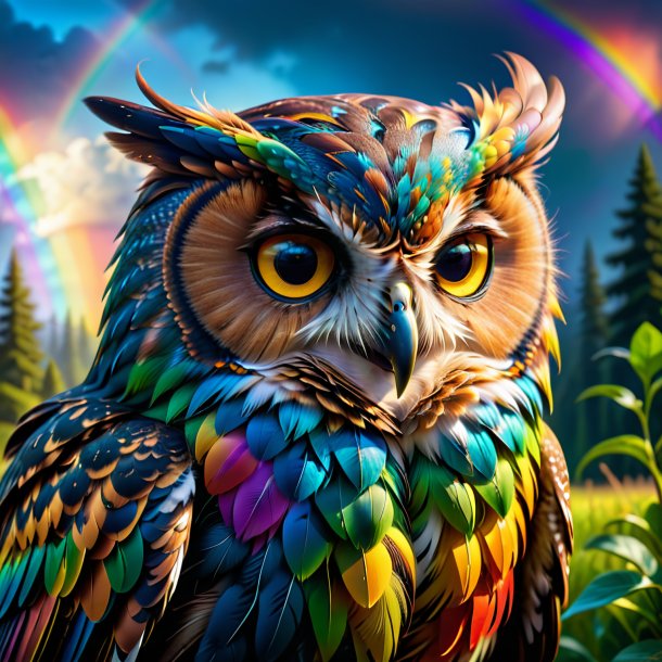 Image of a sleeping of a owl on the rainbow