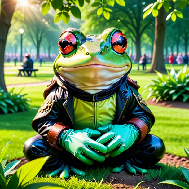 Picture of a frog in a gloves in the park