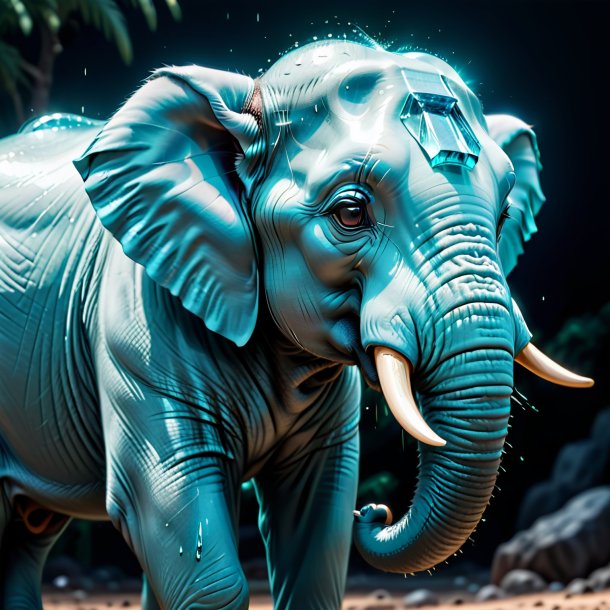 Foto de um elefante aquamarino chorando