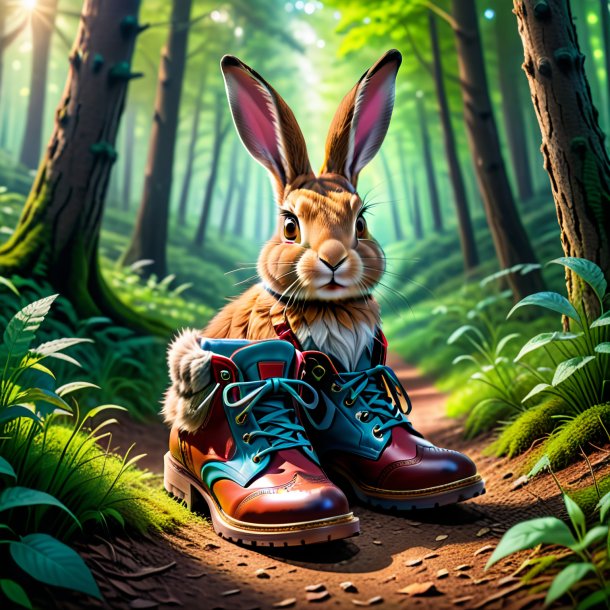 Pic of a hare in a shoes in the forest