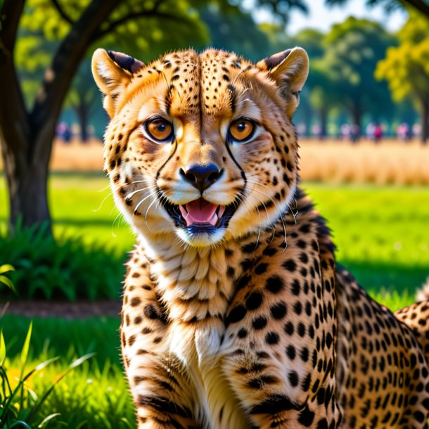 Picture of a smiling of a cheetah in the park