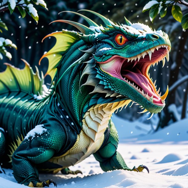 Picture of a angry of a basilisk in the snow