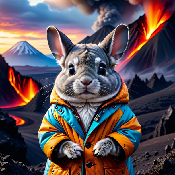 Picture of a chinchillas in a coat in the volcano