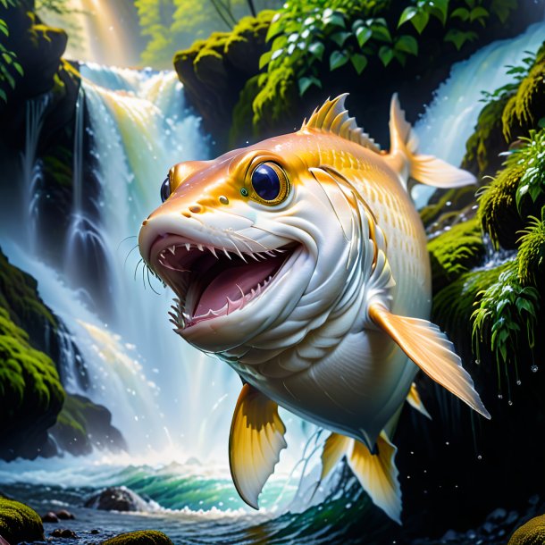 Pic of a smiling of a haddock in the waterfall