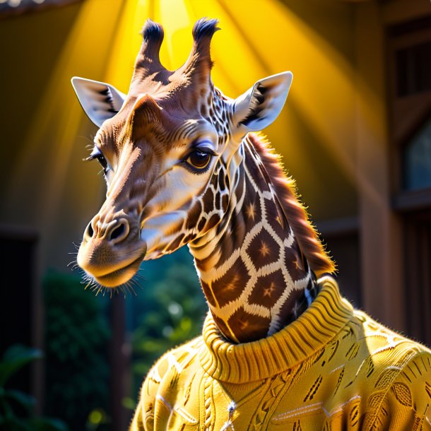 Imagem de uma girafa em um suéter amarelo