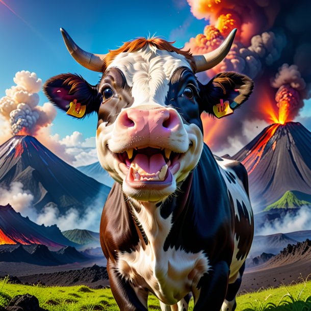 Picture of a smiling of a cow in the volcano