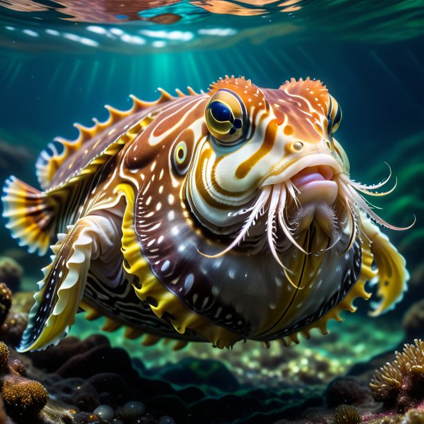 Image of a cuttlefish in a vest in the river