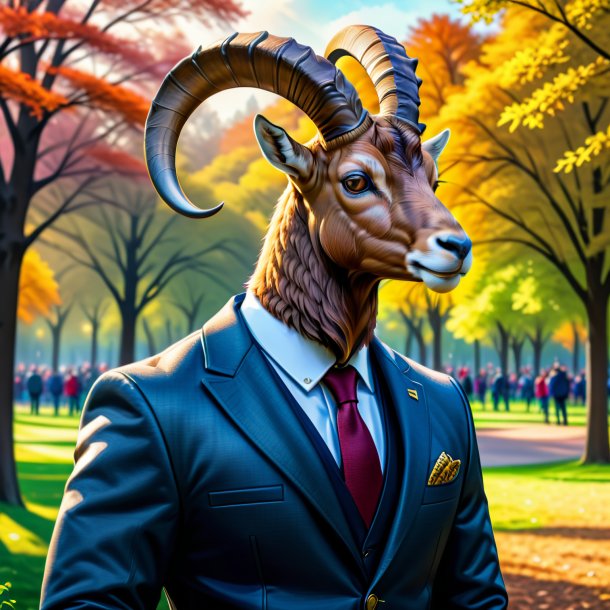 Drawing of a ibex in a jacket in the park