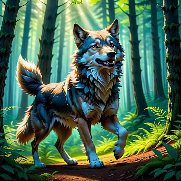 Image of a dancing of a wolf in the forest