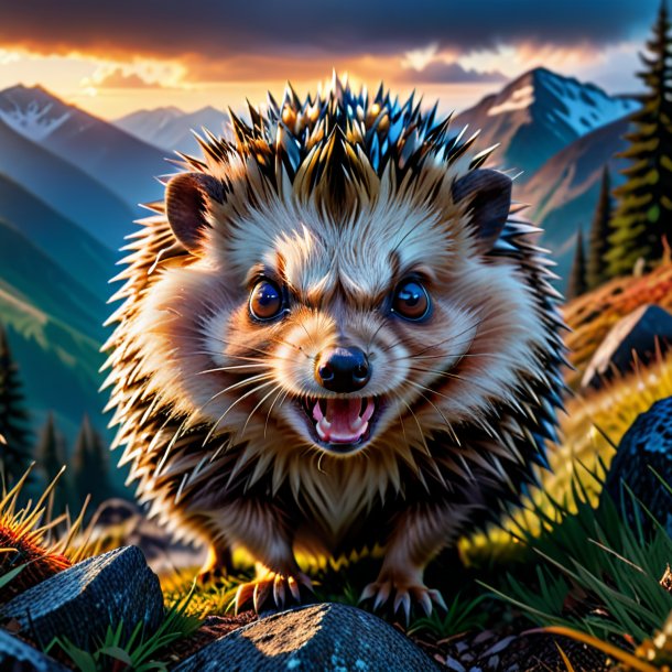 Image of a angry of a hedgehog in the mountains