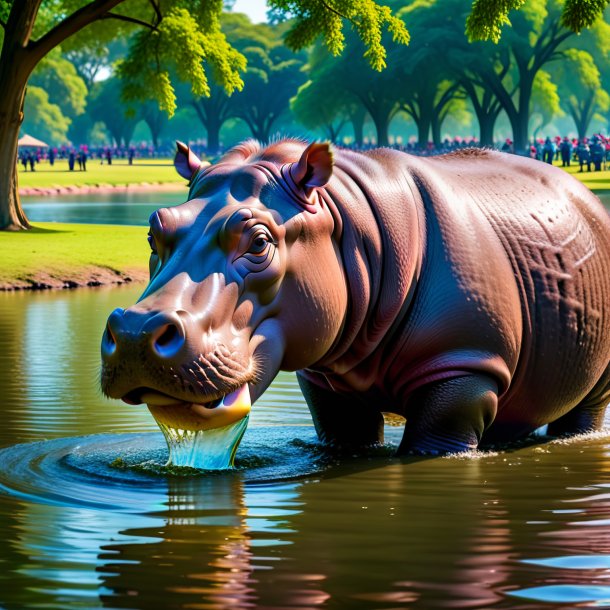 Photo d'une boisson d'un hippopotame dans le parc