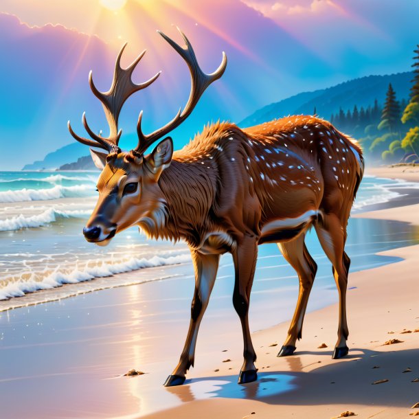 Picture of a crying of a deer on the beach