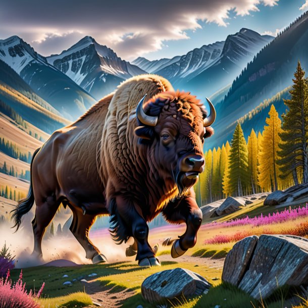 Image of a dancing of a bison in the mountains