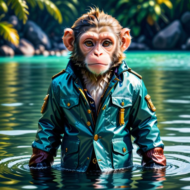 Photo of a monkey in a jacket in the water