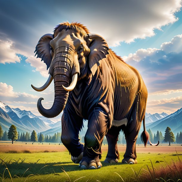 Image of a mammoth in a trousers on the field