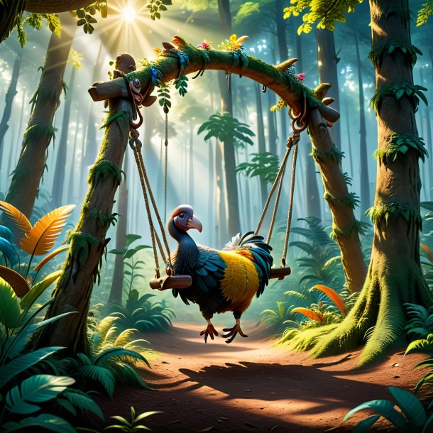 Photo of a swinging on a swing of a dodo in the forest