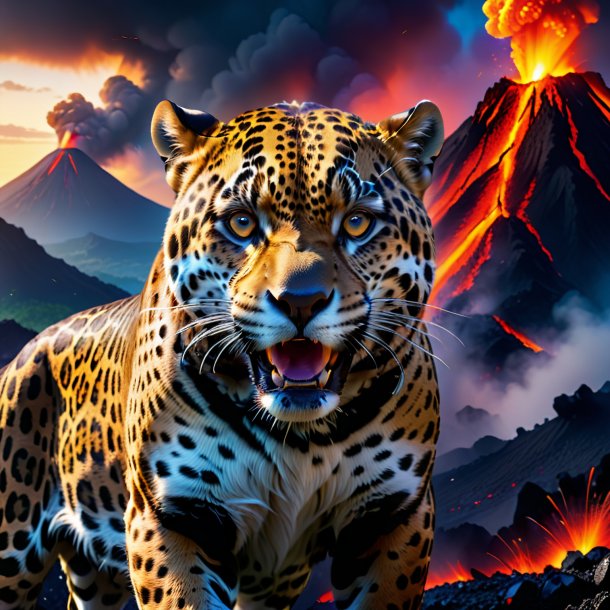 Photo of a crying of a jaguar in the volcano