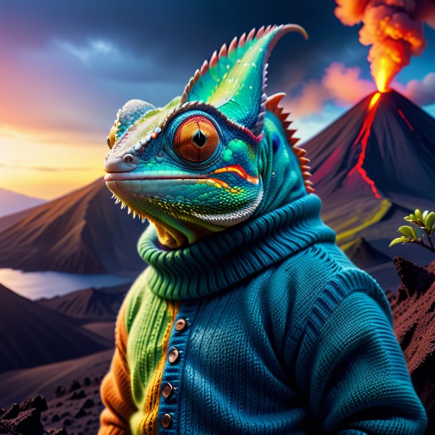 Pic of a chameleon in a sweater in the volcano