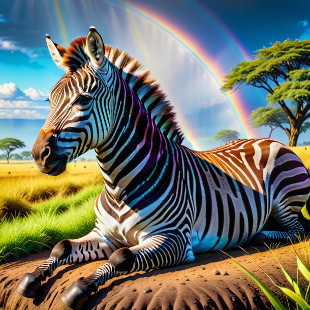 Image of a resting of a zebra on the rainbow