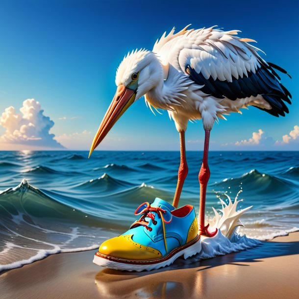 Image of a stork in a shoes in the sea