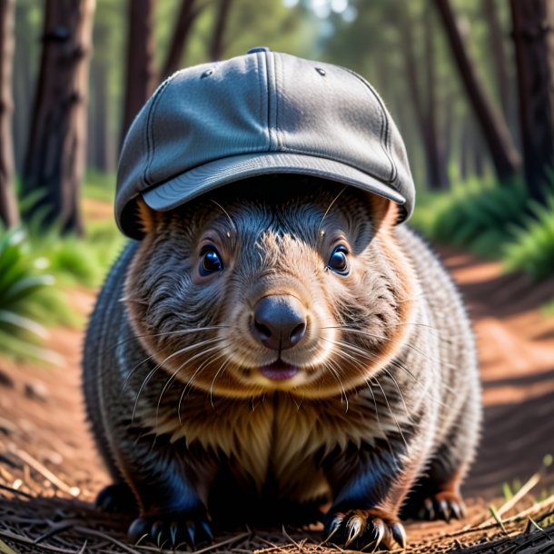 Image of a wombat in a gray cap