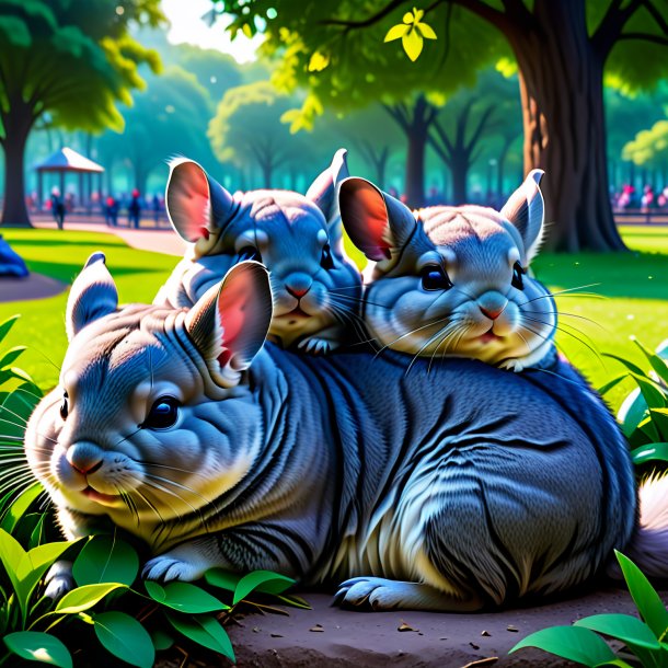 Photo of a sleeping of a chinchillas in the park