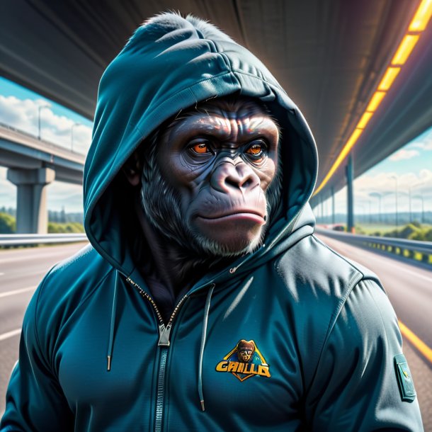 Image of a gorilla in a hoodie on the highway
