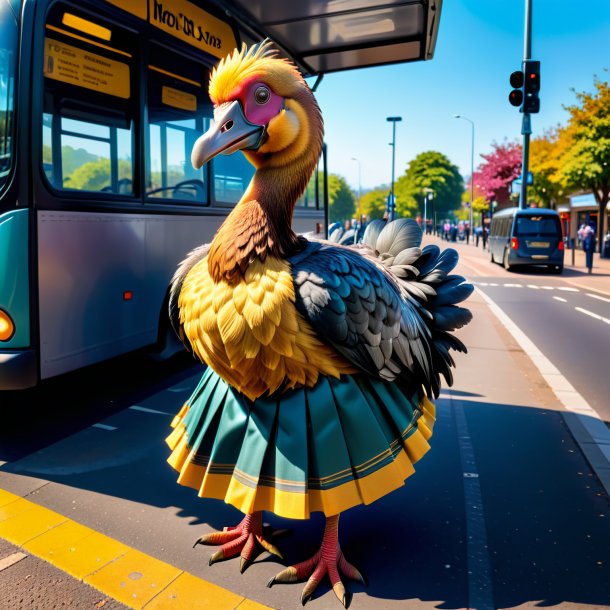 Pic d'un dodo dans une jupe sur l'arrêt de bus