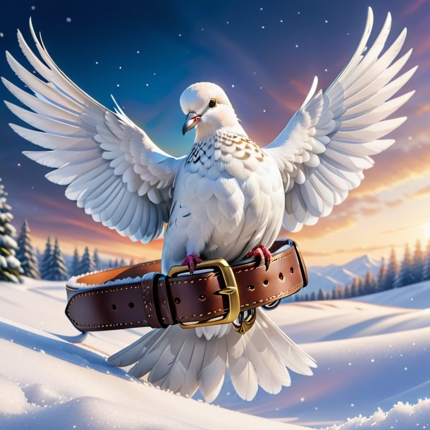 Illustration of a dove in a belt in the snow