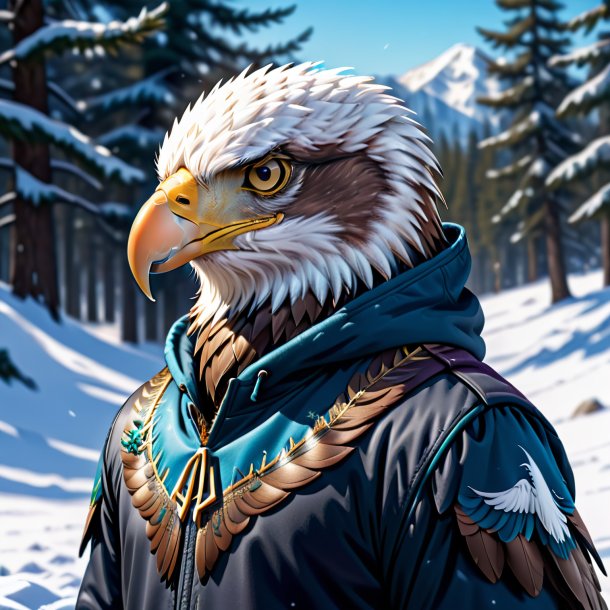 Drawing of a eagle in a hoodie in the snow