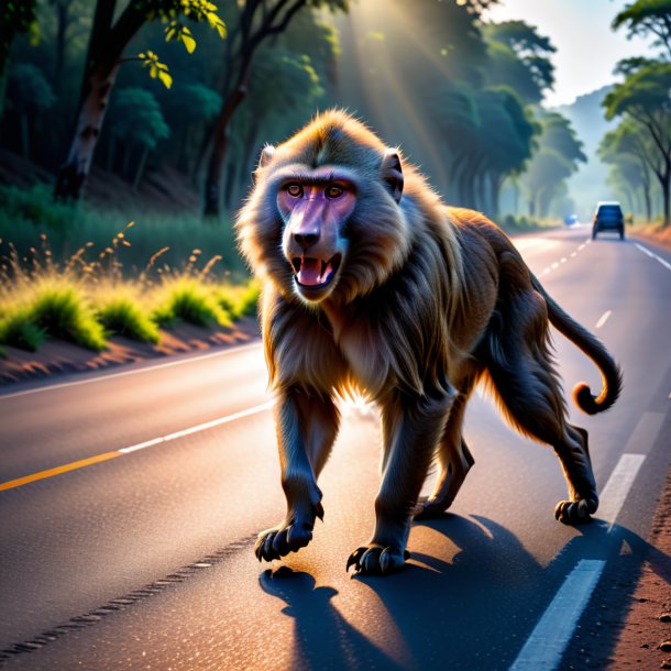 Pic of a playing of a baboon on the road