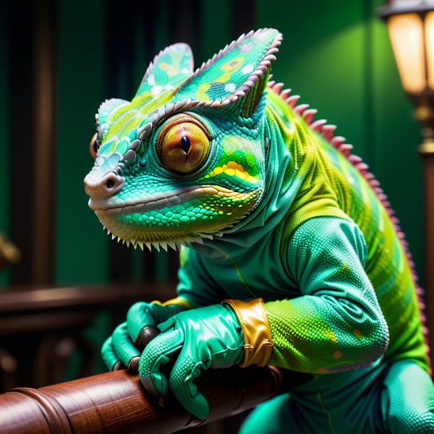 Photo d'un caméléon dans des gants verts