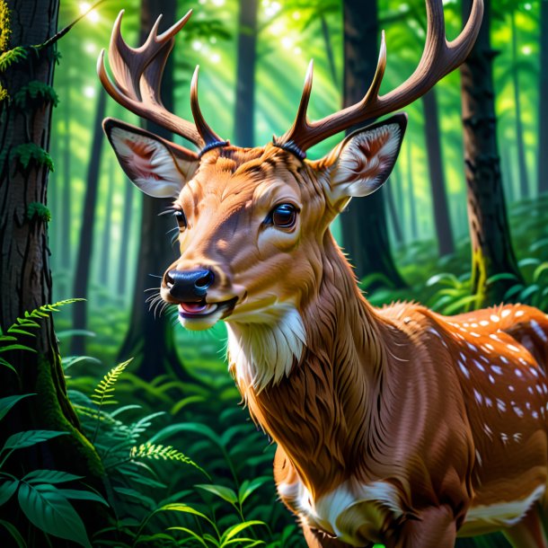 Photo of a smiling of a deer in the forest